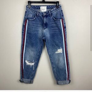 One Teaspoon High Waist Awesome Baggies Jeans Size 27 Racer Stripe Red